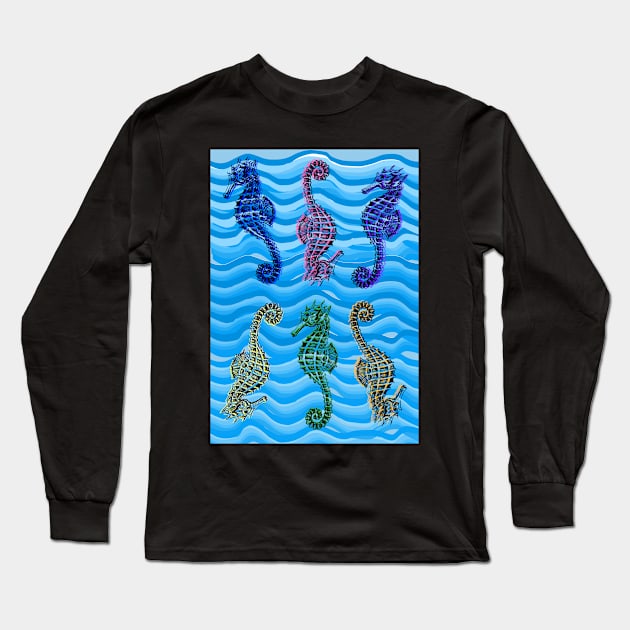 Seahorses in six different colours Long Sleeve T-Shirt by Blue Butterfly Designs 